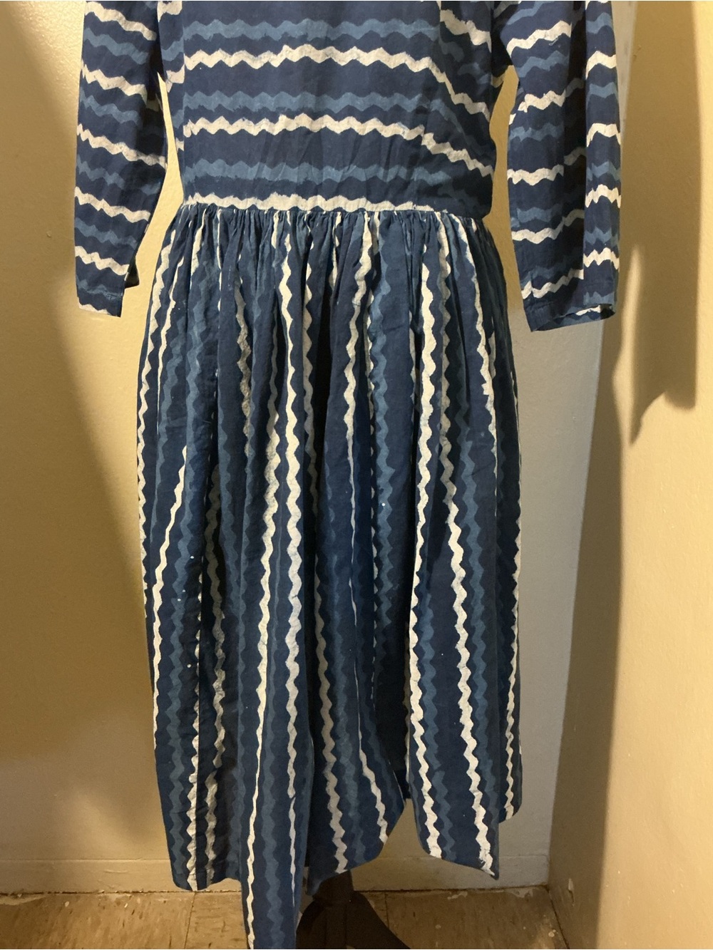Indophilia Blue White Cotton Midi Dress Size 47 Approx 2X 18W - Picture 8 of 10